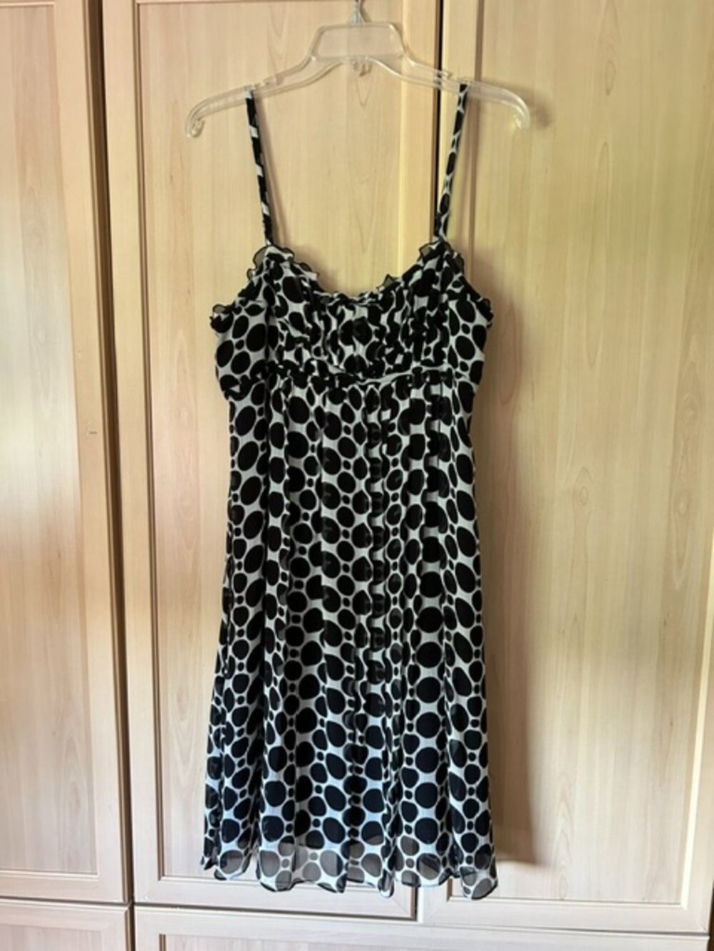 NWT - INC White Black Polka Dot Silk Spaghetti Strap Dress Size 12